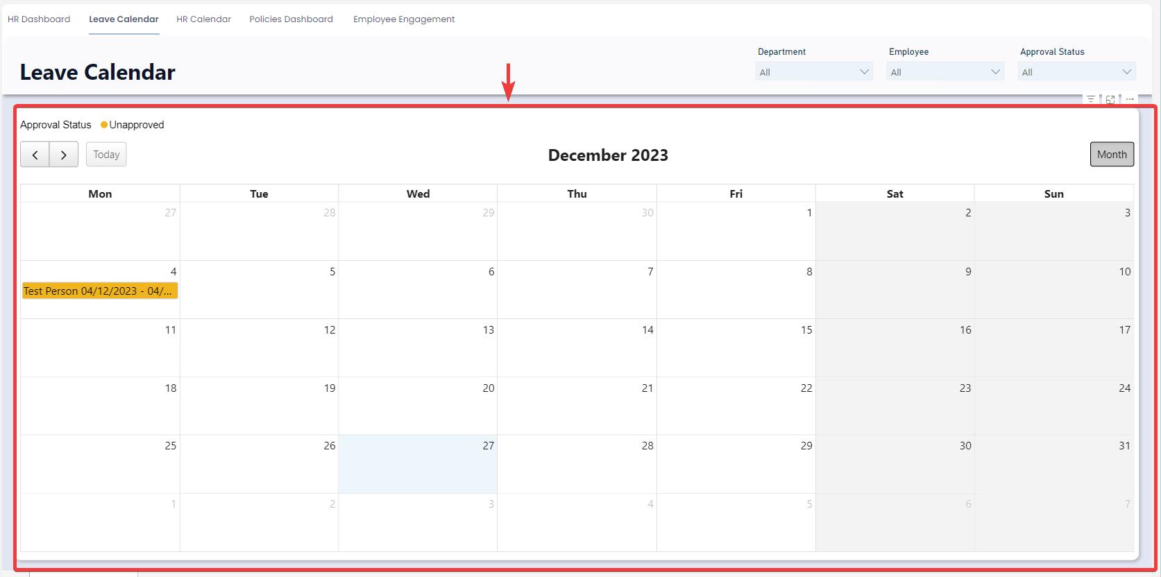Leave Calendar Calendar highlighted